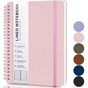 ABERLLS Pink Lined Spiral Journal Notebook with 160 Pages, 8×5.7in, A5 Spiral Notebook, Journaling Notebooks for Work, School, Women, Men, College Ruled Spiral Notebook, Hardcover Leather Journals