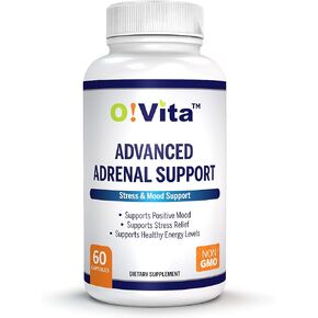 O!Vita Advanced Adrenal Support with Ashwagandha, Panax Ginseng, Supports Adrenal Gland Health 2-Month Supply (60 Non-GMO Capsules)