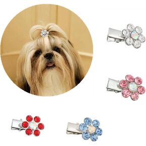RayMinsino 4Pcs Diamond Fashion Dog Plum Flower Princess Hair Clip, pet Hair Accessories, cat and Dog Accessories, Suitable for Long-haired Dogs