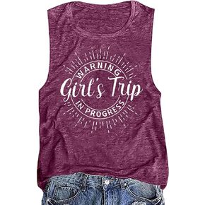 Women's 2024 Warning Girls Trip in Progress T Shirts Casual Crewneck Tank Tops