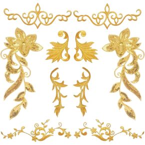 10 Pieces Gold Flower Embroidery Patch Sewing Craft Decoration Embroidery Patches Sewing On Repair Patches for DIY Craft Projects