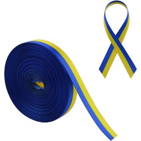 WANDIC 20 Yards Down Syndrome Awareness Satin Ribbon, Yellow & Blue Ribbon World Down Syndrome Day Ribbon for Gift Wrapping, Brooch Making