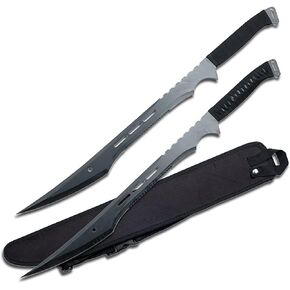 MASTER USA – Twin Ninja Fantasy Sword – Black Oxidized Stainless Steel Blades, Black Cord Wrapped Handles, Full Tang, Nylon Sheath that Holds Both Swords – Historical, Collectible, HK-741, 27-Inch