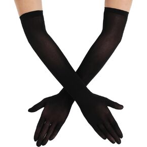 DIVINA VITAE Women's Black Sheer Gloves Super Long Tulle Gloves Sexy Mesh Opera Gloves Stretchy Elbow Length Gloves Ladies Wedding Outdoor Party Opera Halloween Costume 1920's Dance Gloves