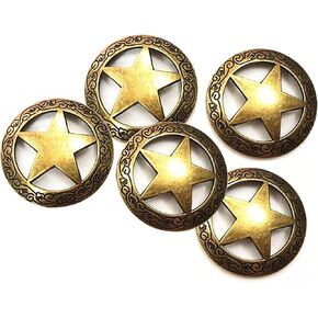 TOSGMLOUS Set of 5 1-18 inch Silver Engraved Gold Star Concho W 14 inch Screw Back Western Saddle Button Accessories