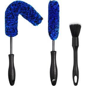 NIKCOSMK 3PCS Wheel Brush Kit for Cleaning Wheel and Tire, Wheel and Rim Brush, Car Detailing Brushes, Bendable & Durable Car Wheel Rim Cleaner Brush Set,Car Detailing Cleaning Brush Supplies Kit