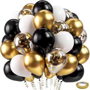 Bezente Red Black and Gold Latex Balloons,60pcs 12 inch Red Black Gold Metallic Chrome Confetti Balloons for Birthday, Wedding, Graduation, New Year, Casino Theme Party Decoration