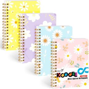 Koogel 4PCS Spiral Notebook Journals, A6 Pocket Notebooks College Ruled Notebooks for Women Gift Office School Supplies