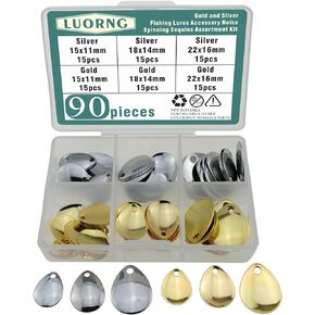 LUORNG 90PCS DIY Lure Accessory Teardrop Glossy Metal Fishing Attractor Spinner Fishing Bait Noise Spinning Sequins Suitable for Making Personalised Lures and Craft Decoration