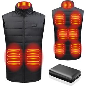 TAMEYA Mens Heated Vest with 3 Heating Level & 9 Heating Zones, Washable Lightweight Zip Heated Vest with Battery Pack