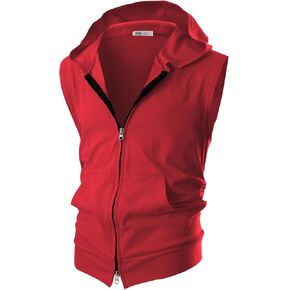 Ohoo Sleeveless Hoodie Vest Lightweight Slim Fit Zip Up Cotton Hooded Vest for Men with Dual Zipper