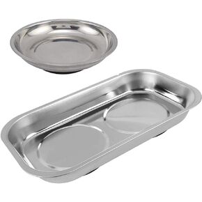 Edward Tools 9.5" Rectangle Magnetic Tray and 6" Round Magnetic Tray - For Screws, Nut, Bolts, Small Tools - Great for Mechanics, DIY - Heavy Duty Stainless Steel - Extra Strength Magnet