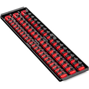 Ernst Socket Boss: A Premium 3-Rail Multi-Drive Socket Organizer in Red (8450), Measuring 19-Inches for Comprehensive Tool Storage - Socket Organization Tray