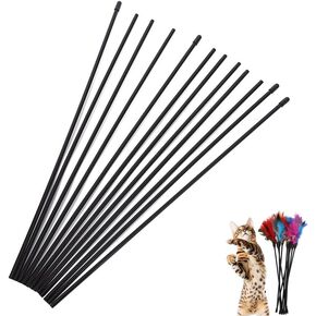 SquEqu 10 Pack Cat Interactive Toy Wand Replacement Rod 15'' DIY Kitten Teaser Plastic Tube Stick for Kitty Charmer Ribbon String Rainbow Strap Feather Plush Pet Cats Chaser Refills Bell