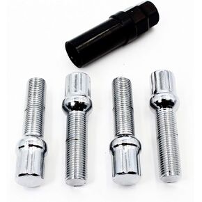 Set of 4 Veritek 14x1.5mm 2.75 Inch Length 45mm Shank 19mm Key Hex OEM Chrome Ball Seat Wheel Bolt Locks for Mercedes Factory Wheels R12