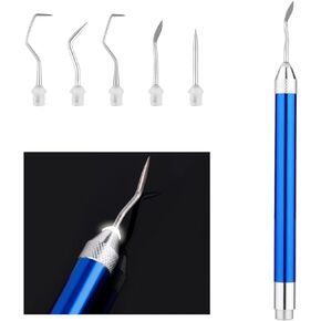 LED Weeding Tool for Vinyl with 5 Kinds of Hooks, Craft Weeding Tools for Vinyl with Light, Pin Pen Weeding Tool Set for Silhouettes Cutting DIY Crafting, No Battery (Blue)