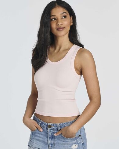 Real Essentials 5 Pack: Women's Seamless Ribbed Sleeveless Cropped Scoop Neck Tank Top - Casual Crop Top in Saudi Arabia