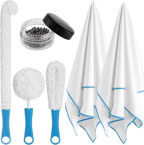 VitalCozy 6 Pcs Decanter Cleaning Brush Kit Wine Glass Cleaner Brush Flexible Bottle Cleaning Scourer with Cleaning Beads Microfiber Cloths Household Tools for Wine Decanters Goblets Glasses Cups in Saudi Arabia