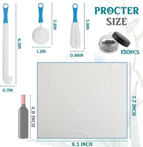 VitalCozy 6 Pcs Decanter Cleaning Brush Kit Wine Glass Cleaner Brush Flexible Bottle Cleaning Scourer with Cleaning Beads Microfiber Cloths Household Tools for Wine Decanters Goblets Glasses Cups in Saudi Arabia