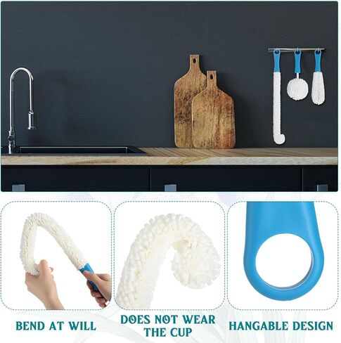VitalCozy 6 Pcs Decanter Cleaning Brush Kit Wine Glass Cleaner Brush Flexible Bottle Cleaning Scourer with Cleaning Beads Microfiber Cloths Household Tools for Wine Decanters Goblets Glasses Cups in Saudi Arabia