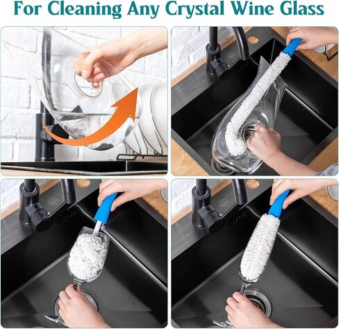 VitalCozy 6 Pcs Decanter Cleaning Brush Kit Wine Glass Cleaner Brush Flexible Bottle Cleaning Scourer with Cleaning Beads Microfiber Cloths Household Tools for Wine Decanters Goblets Glasses Cups in Saudi Arabia