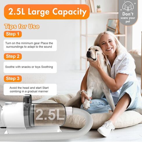 omzer Pet Grooming Vacuum for Dogs - Pet Vacuum Grooming Kit with 2.5L Dust Cup, 7 Pet Grooming Tools, 6 Combs, Dog Vacuum for Shedding Grooming 99% Pet Hair, Low Noise Grooming Kit for Dogs at Home in Kuwait