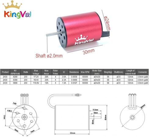 KingVal Replacement 2430 8200KV Waterproof Brushless Motor Shaft 2mm with 35A Brushless ESC Compatible with 1/18 1/16 RC Car in Saudi Arabia