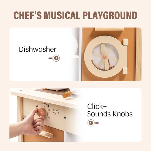 ROBUD Play Kitchen for Kids Toddlers, Wooden Play Kitchen with Realistic Accessories, Toy Kitchen Set with Plenty of Play Features, Modern Style Toy Kitchen for Girls & Boys, Gift for Ages 3+, Pink in Saudi Arabia