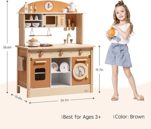ROBUD Play Kitchen for Kids Toddlers, Wooden Play Kitchen with Realistic Accessories, Toy Kitchen Set with Plenty of Play Features, Modern Style Toy Kitchen for Girls & Boys, Gift for Ages 3+, Pink in Saudi Arabia