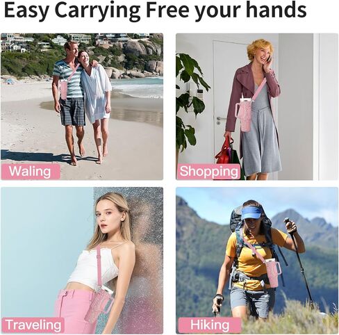 حقيبة حمل زجاجات المياه من جريسورس بلينج لكأس ستانلي 30 أونصة 40 أونصة، حقيبة حامل زجاجة مياه مع حزام كتف قابل للتعديل، جيب للهاتف وغطاء من القش لملحقات كأس ستانلي (وردي) in Kuwait