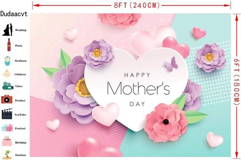 Dudaacvt 7x5ft Happy Mother's Day Backdrops Love Heart Photography Background Flower Backdrop Photography Studio Mother's Day Backdrops Photo Studio Props D162 in Saudi Arabia
