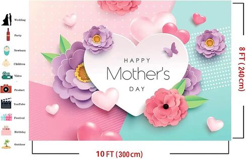 Dudaacvt 7x5ft Happy Mother's Day Backdrops Love Heart Photography Background Flower Backdrop Photography Studio Mother's Day Backdrops Photo Studio Props D162 in Saudi Arabia