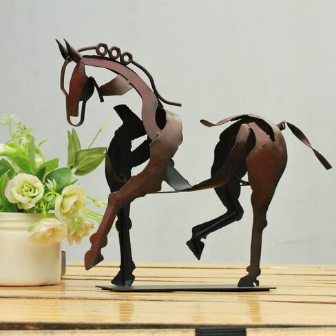 تمثال حصان مصنوع يدويًا من SunBlogs - ديكور ريفي فريد للمكتب والمنزل - منحوتة معدنية مرسومة يدويًا - هدية مثالية للحرف اليدوية لمحبي الخيول (بني) in Kuwait