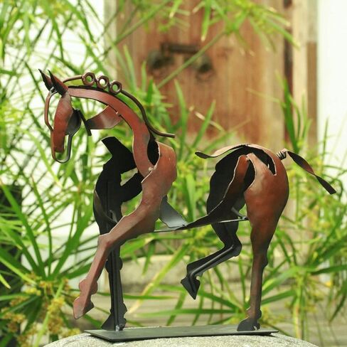تمثال حصان مصنوع يدويًا من SunBlogs - ديكور ريفي فريد للمكتب والمنزل - منحوتة معدنية مرسومة يدويًا - هدية مثالية للحرف اليدوية لمحبي الخيول (بني) in Kuwait