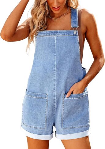 luvamia Short Overalls for Women Loose Fit Jean Rompers Baggy Stretchy Denim Jumpsuit Summer Shortalls with Pockets in Saudi Arabia