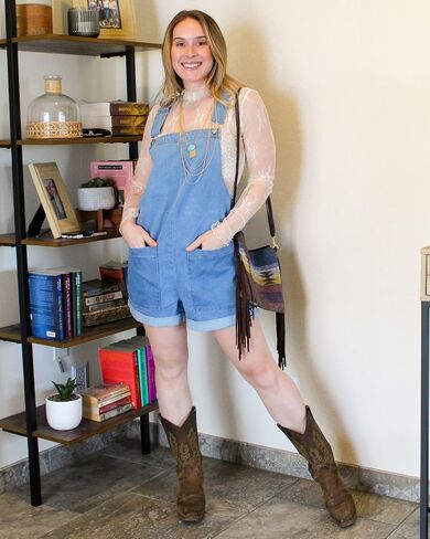 luvamia Short Overalls for Women Loose Fit Jean Rompers Baggy Stretchy Denim Jumpsuit Summer Shortalls with Pockets in Saudi Arabia