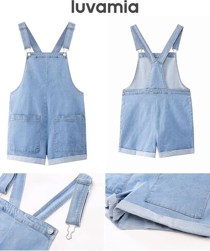 luvamia Short Overalls for Women Loose Fit Jean Rompers Baggy Stretchy Denim Jumpsuit Summer Shortalls with Pockets in Saudi Arabia