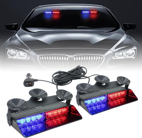 LITUPDAW 2 in 1 LED Emergency Strobe Lights for Vehicles Front/Rear Windshield with Suction Cups,Dash Deck Safety Flashing Hazard Warning Light for Police Trucks,Cars (Red/Blue) in Saudi Arabia