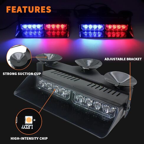 LITUPDAW 2 in 1 LED Emergency Strobe Lights for Vehicles Front/Rear Windshield with Suction Cups,Dash Deck Safety Flashing Hazard Warning Light for Police Trucks,Cars (Red/Blue) in Saudi Arabia