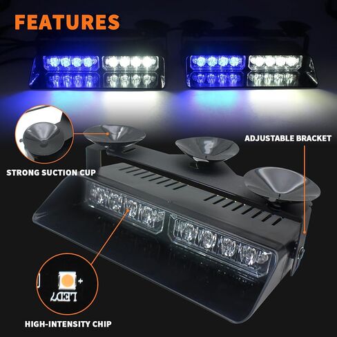 LITUPDAW 2 in 1 LED Emergency Strobe Lights for Vehicles Front/Rear Windshield with Suction Cups,Dash Deck Safety Flashing Hazard Warning Light for Police Trucks,Cars (Red/Blue) in Saudi Arabia