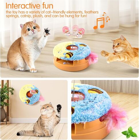 Migipaws Interactive Cat Toys, Automatic Frenzy Donut cat Toy with Moving Feather,Catnip, Squeaking for Indoor Cats Rechargeable (Honey)… in Saudi Arabia