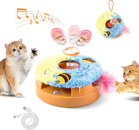 Migipaws Interactive Cat Toys, Automatic Frenzy Donut cat Toy with Moving Feather,Catnip, Squeaking for Indoor Cats Rechargeable (Honey)… in Saudi Arabia