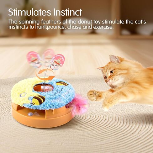 Migipaws Interactive Cat Toys, Automatic Frenzy Donut cat Toy with Moving Feather,Catnip, Squeaking for Indoor Cats Rechargeable (Honey)… in Saudi Arabia