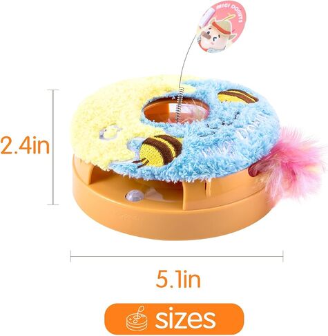 Migipaws Interactive Cat Toys, Automatic Frenzy Donut cat Toy with Moving Feather,Catnip, Squeaking for Indoor Cats Rechargeable (Honey)… in Saudi Arabia