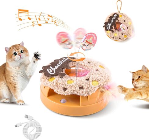 Migipaws Interactive Cat Toys, Automatic Frenzy Donut cat Toy with Moving Feather,Catnip, Squeaking for Indoor Cats Rechargeable (Honey)… in Saudi Arabia