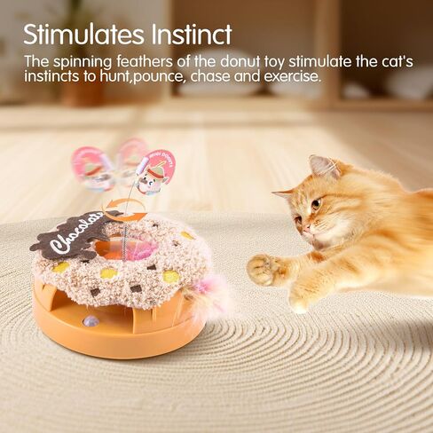 Migipaws Interactive Cat Toys, Automatic Frenzy Donut cat Toy with Moving Feather,Catnip, Squeaking for Indoor Cats Rechargeable (Honey)… in Saudi Arabia