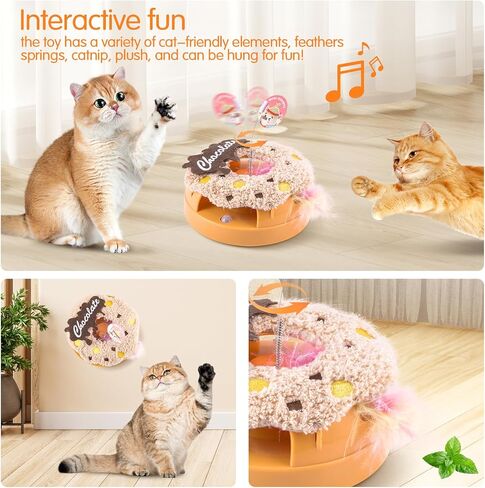 Migipaws Interactive Cat Toys, Automatic Frenzy Donut cat Toy with Moving Feather,Catnip, Squeaking for Indoor Cats Rechargeable (Honey)… in Saudi Arabia