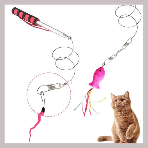 YODFLY 8pcs Replacement Teaser with Bell and 2pcs Retractable Cat Toys Wand(Blue),Cat Feather Toys for Indoor Cats and Outdoor Cats. in Saudi Arabia