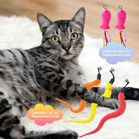 YODFLY 8pcs Replacement Teaser with Bell and 2pcs Retractable Cat Toys Wand(Blue),Cat Feather Toys for Indoor Cats and Outdoor Cats. in Saudi Arabia