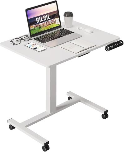 bilbil Electric Standing Desks with Lockable Wheels, 32 * 24 inch Height Adjustable Sit to Stand Desk, Overbed Laptop Table Desk, Mobile Rolling Desk, Portable Work Table for Home & Office, Black in Saudi Arabia